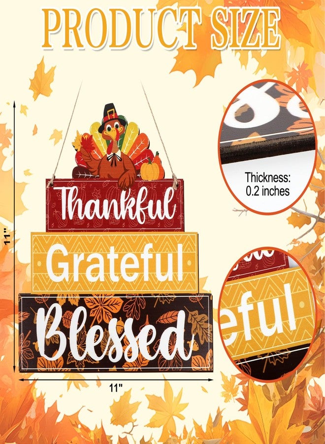 Yewfold Thanksgiving Turkey Wooden Door Sign, Thanksgiving Hanging Grateful Thankful Blessed Door Decoration for Fall Autumn Harvest Home Decor - Image 2